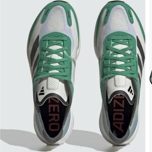 Adidas Adizero Boston 11 Shoes - White and Black and Green